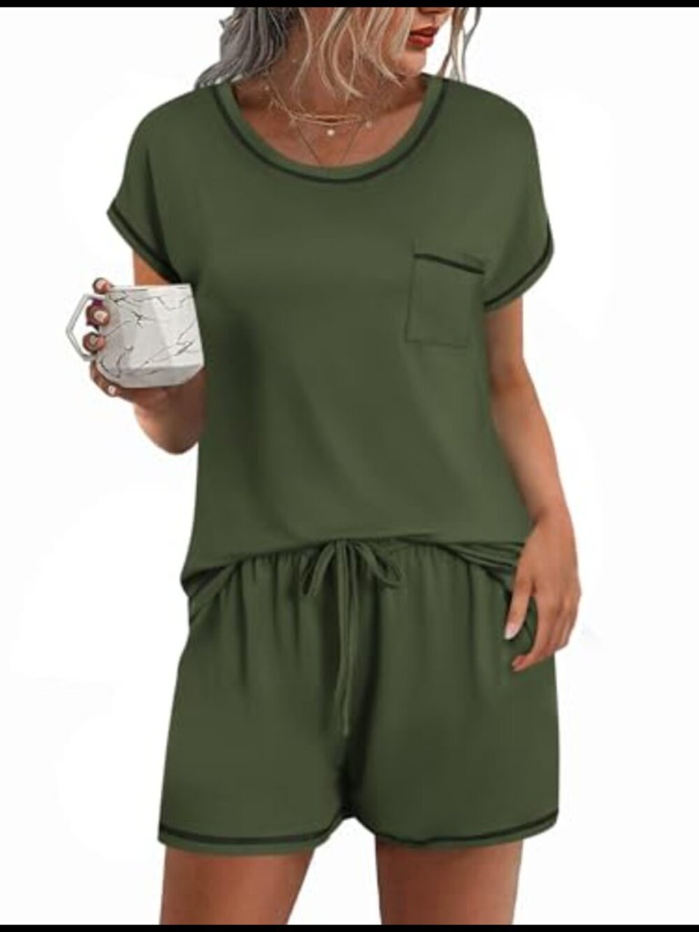 Women's 2 Piece Pajama Set Short Sleeve Top & Shorts Lounge Sleepwear